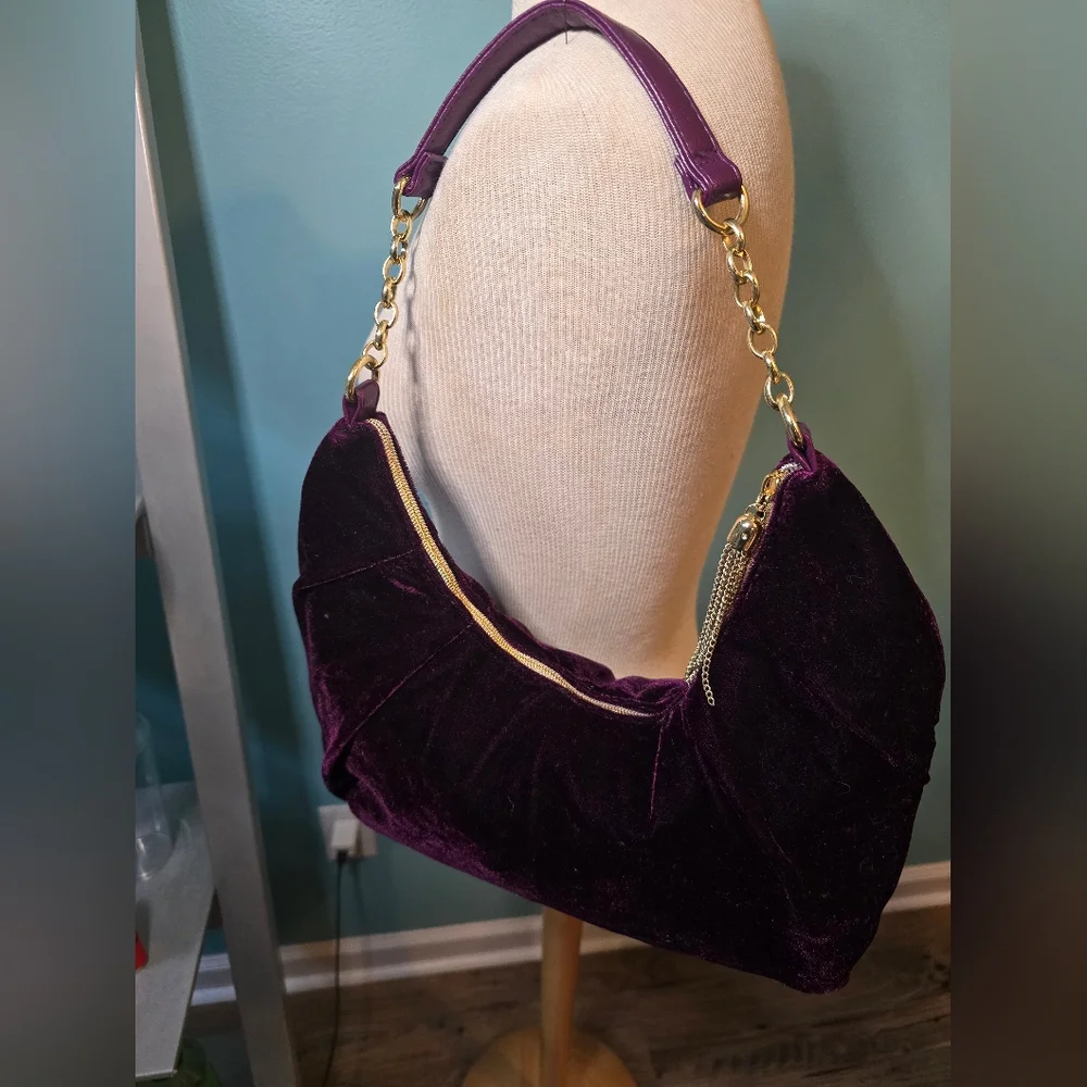 Elegant and Chic Purple Velvet Hobo Bag